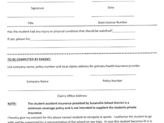 health statement and parent consent form - sports physical